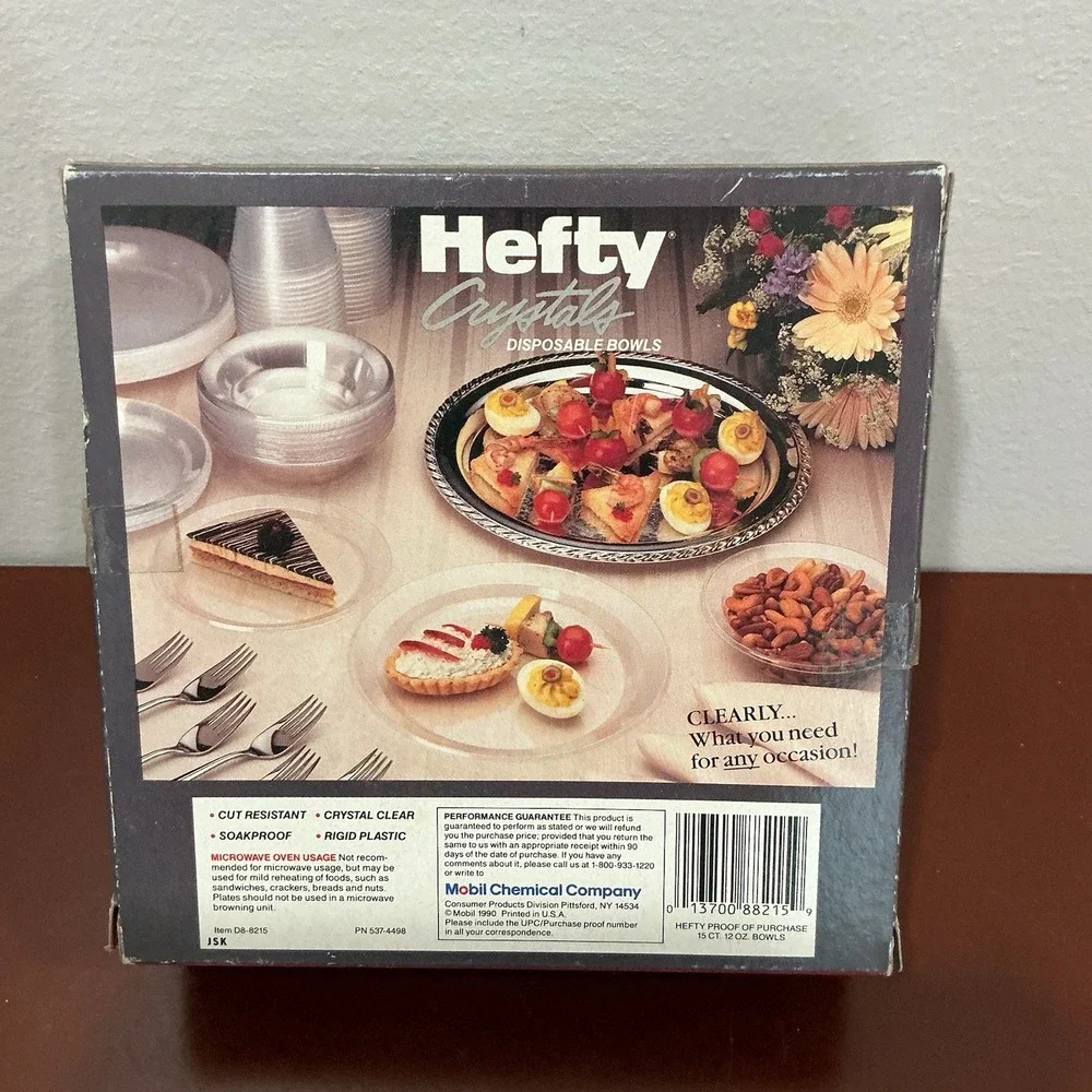 Hefty Crystal 1990 15 Disposable Bowls Variety pack New Old Stock Sealed Vintage